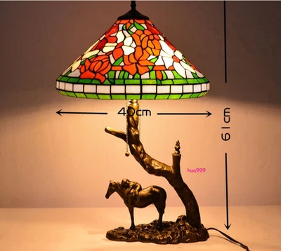 Tiffany Glass Table Lamp European Retro Horse Muticolor Desk Light Home Decor Foto 1 de 2