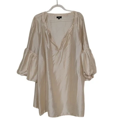 Camisa Talbots Satén Mujer Talla 3X Marfil Seda Nylon Mangas 3/4 Cuello en V Blusa Foto 1 de 4