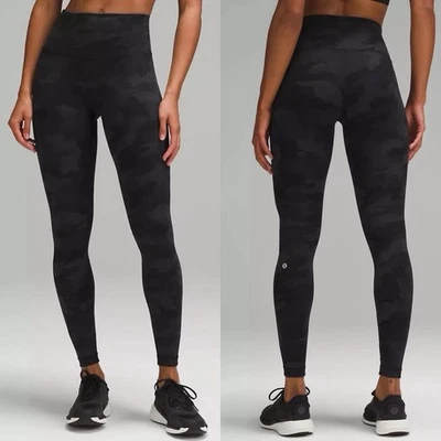 Lululemon Leggings 12 Black Gray Camo Wunder Train High Rise Full Length Sports - Image 1 of 4