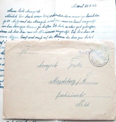 Translated WW2 Navy Feldpost -Memel Judaica - Jews - nice background 1943 - Image 1 of 4