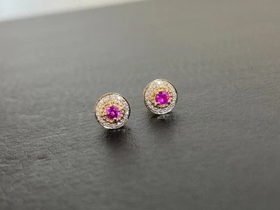 18K Yellow Gold Ruby Diamond Stud Earrings - Image 1 of 4