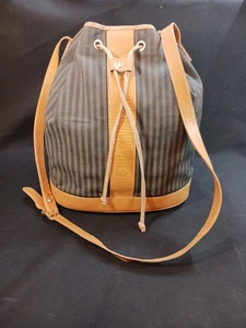 Auténtico bolso bandolera vintage Fendi Pequin cuero/lona cubo cordón - Imagen 1 de 23