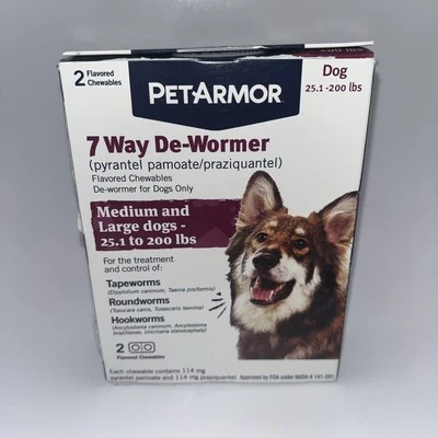 PetArmor 7 Way De-Wormer For Dogs 25.1-200 Lbs 2 Chewables 03/2027 - Image 1 of 4