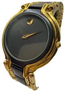 MOVADO Museum Two Stone Stainless Steel Black + Gold Ladies 32mm Wrist Watch  - Bild 1 von 20
