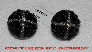St John Knits Black Swarovski Crystals button Clip-on Earrings NWT $130. - Picture 1 of 3