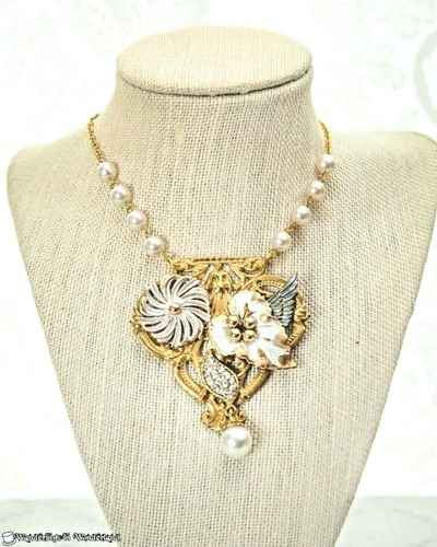 VETEMENTS Collana perle oro cristallo vittoriano steampunk vintage fatta a mano artigianale