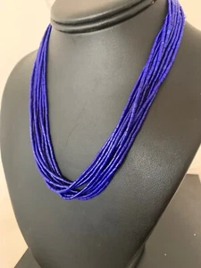Blue Lapis Stabilized Heishi 10 Strand Sterling Silver Necklace 19" 2018 - Picture 1 of 12
