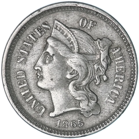 1865 (P) Three Cent Nickel Extra Fine XF See Pics V120 Cover