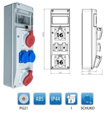 AW-TOOLS Baustromverteiler / Wandverteiler 2 x CEE16A 2 x 230 V verdrahtet ( 6S-15-S )
