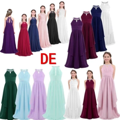 DE iEFiEL Mädchen Festlich Lang Blumenmädchenkleid Chiffon Prinzessin Kleid - Bild 1 von 4