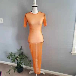 Pretty Little Thing Short Sleeve Cut Out Orange Side Mesh Dress 6 - Picture 1 of 10
