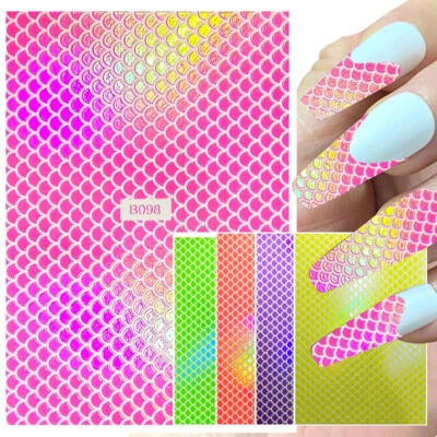 1Sheet Nail Art Holographic Fish Scales Shaped Laser Nail Sticker Self-Adhesive✿ - Image 1 of 4