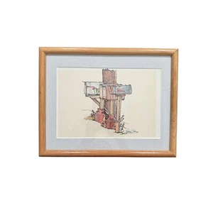 Watercolor Sheryl Selinger 1989 Rural Mailboxes & MIlk Jugs Framed Matted - Picture 1 of 2