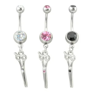 14 Gauge Belly Button Ring Jeweled Scissors Surgical Steel 3/8" (10mm) - Picture 1 of 11