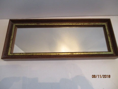 13 "X 5.25" Brown Wood Horizontal or Vertical Mirror Gold Accent Rim Cover