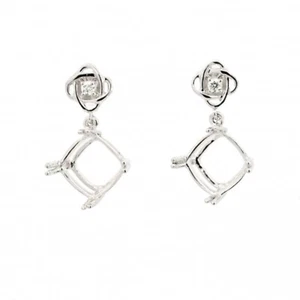 Cushion 8mm Earring Semi Mount In 14K White Gold With Diamond Accents (52314) - Picture 1 of 5