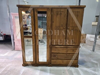 HANDMADE BALTIC PINE 3 DRAWER 4 DOOR WARDROBE IN MEDIUM OAK WAX (NOT FLATPACKED) - Image 1 of 4