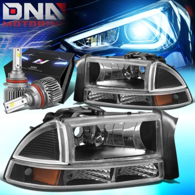 For 1997-2004 Dodge Dakota/Durango Bumper Dual Headlight W/LED Slim Style Black - Image 1 of 4
