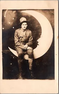 RPPC Postcard Paper Moon Handsome WWI Era Soldier Uniform 1904-1918 JC11 - Picture 1 of 2