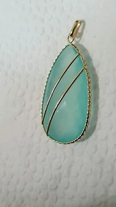 14K Yellow Gold Pendant with Blue Chalcedony Stone with FANCY Bezel 18×30m Pear  - Picture 1 of 5