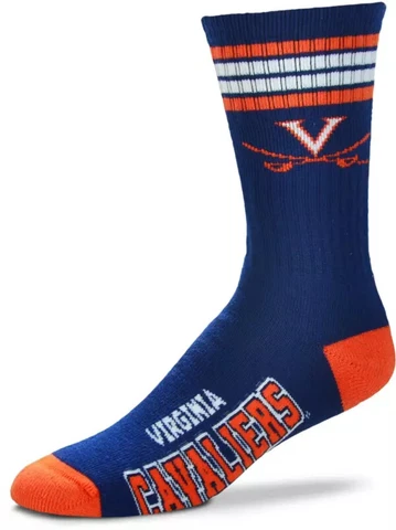 NEW! Virginia Cavaliers NCAA 4 Stripe Deuce Men's Large Crew Socks Fits 10-13 Cover
