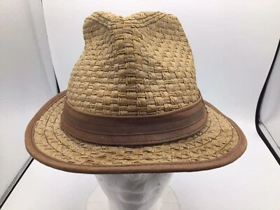 Goorin Bros. Size M/L Brown Tan Woven Weave Paper & Cotton Fedora Hat C3 - Image 1 of 3