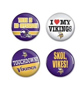 Official Licensed NFL Minnesota Vikings Wincraft Button Pins 4 Pack 1-1/4" Round - Picture 1 of 1