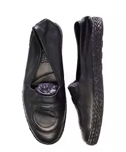 Salvatore Ferragamo GANCINI Espadrille Black Leather Footwear 11 M - Picture 1 of 7