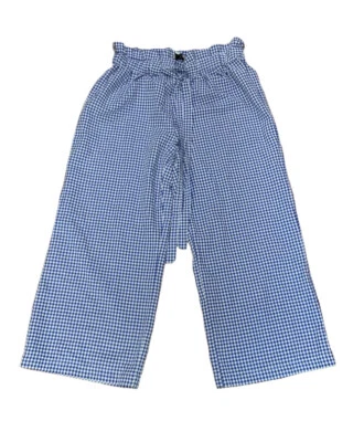 Pantalones para mujer JOIE de pierna ancha con corbata frontal recortados azules guinga talla grande Foto 1 de 4