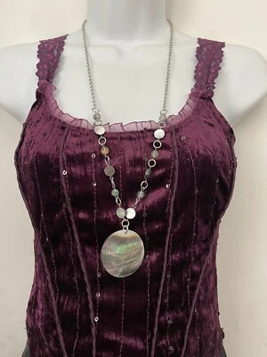 Genuine Abalone shell necklace abalone pendant. crystal/Abalone beads Silvertone - Image 1 of 4