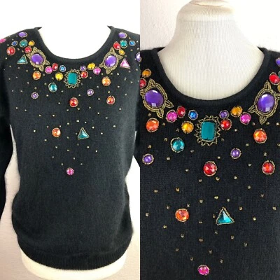 Antigo Suéter Feminino Anos 80 Seda Frisada Mescla Angorá Médio Festa Privada Preto Excelente Estado Usado - Imagem 1 de 4