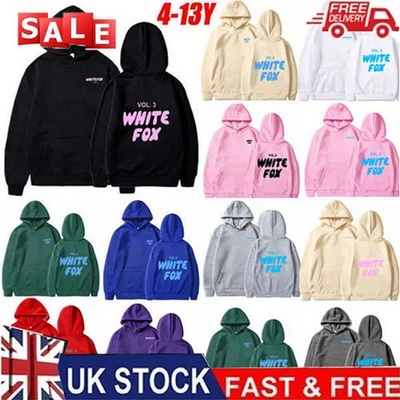 ⭐Girls Boys⭐White Black⭐Fox Pocket Hoodies Kids Sweatshirts Casual Pullover Set