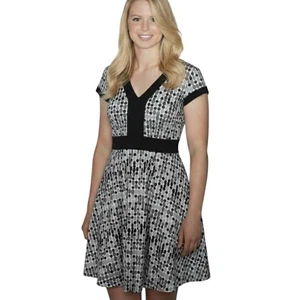 DJ Sommerkleid Damen 12 schwarz grau gepunktet V-Ausschnitt Freizeit Y2K hinten zum Binden - Bild 1 von 11