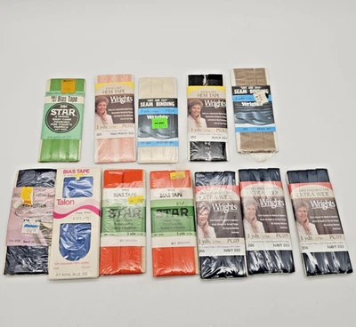 Lote de 12 acabados de costura cinta sesgada dobladillo costura encuadernación bordes artesanía adornos acolchado Foto 1 de 4