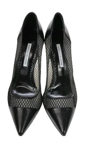 Manolo Blahnik Stiletto Heels Capcourme Mesh & Leather Pump Size 41 - Picture 1 of 12