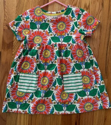 Mini Boden 儿童/女孩设计师连衣裙;有趣,五颜六色,花卉口袋;8-9 码 — 第 1/4 张图片