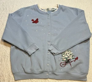 Vintage Shenanigans Weihnachten bestickt Kardinal hellblau 2XL Strickjacke  - Bild 1 von 17