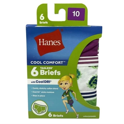 Hanes Briefs Panties Girls Size 10 Assorted 6 Pack Cool Comfort Dry Panty NEW - Image 1 of 4