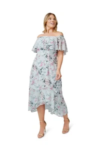Vestido Adrianna Papell Midi Estampado Floral Hombro Descubierto Reino Unido 20 W Nuevo con Etiquetas - Imagen 1 de 17