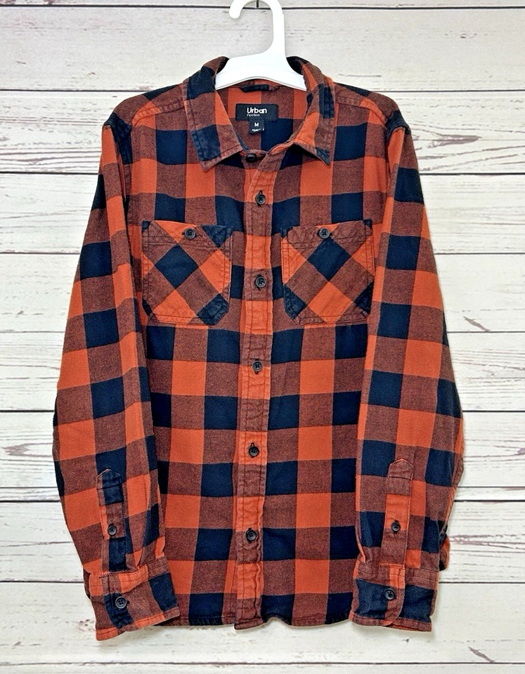 Camisa con botones Urban Pipeline para niños de franela de algodón M manga larga a cuadros Foto 1 de 4