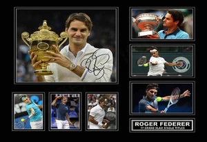 Roger Federer 17 Grand Slam Titles Signed Limited Edition Memorabilia Print Gift - Imagen 1 de 36