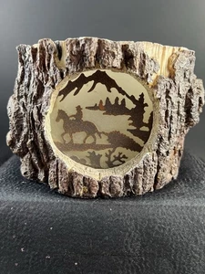 Realistic Tree Trunk Stump Cutout Metal Scene Cowboy/Horse Tea Light Holder - Picture 1 of 13