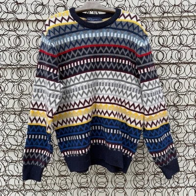 Gap Zig Zag Crewneck Patterned Multicolor Lambswool Sweater XL - Image 1 of 4