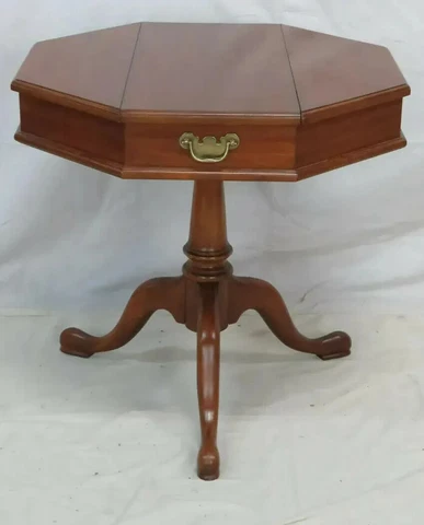 Henkel Harris Jefferson Black Cherry Octagon Flip Top Pedestal Center Side Table Cover