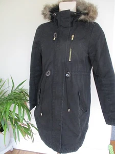 H&M MAMA MATERNITY BLACK QUILTED PARKA COAT MAC JACKET SIZE S UK 8-10 - Picture 1 of 3