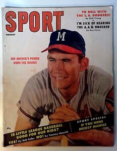 1957 August Sport Magazine Milwaukee Braves Joe Adcock Mickey Mantle