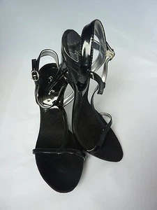 NEU Qupid sexy schwarze Lackleder-Sandale T-Riemen offene Zehenpartie Stilettoabsatz Größe 8,5 - Bild 1 von 6