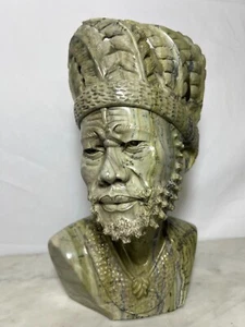SHONA STONE SCULPTURE, male bust statue, butter jade stone, 8.5" X 4.5" X 2" - Picture 1 of 12