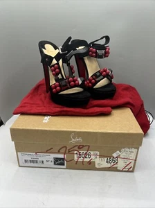 Christian Louboutin Pyrabubble Size 7 /37.5 EUR Black Suede Chunky Heel Box/Bags - Picture 1 of 15