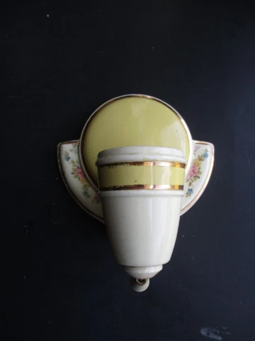 ANTIQUE VINTAGE PORCELAIN FLORAL WALL SCONCE LIGHT FIXTURE W OUTLET PULL CHAIN Cover